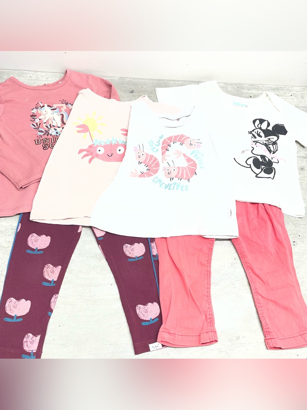 Gagou Tagou Kanz Toddler Girl 18M Pink‎ Coral 6pc Bundle Good Graphic Floral Set